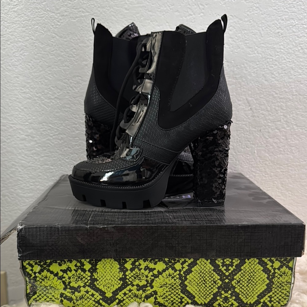 Black and Silver Women's Ankle Boots